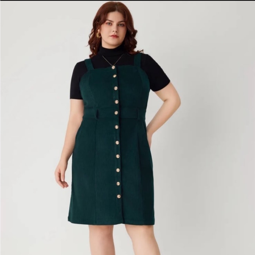 Cider Corduroy Square Neck Button Up Midi Dress